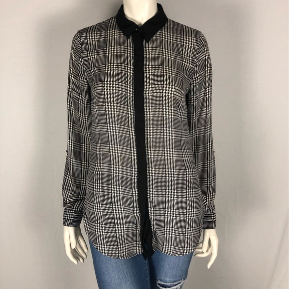🖤 Dynamite Black & White Lace Houndstooth Blouse | Size Small 🖤 - Picture 1 of 11